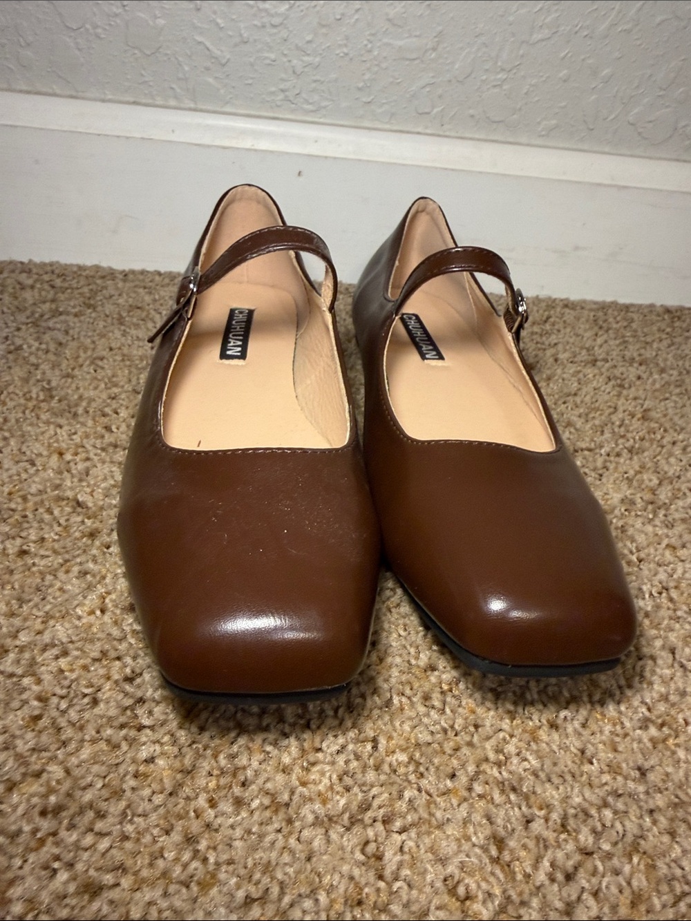 Amazon Women's Brown Mary Jane Square-Toe Flats with Strap